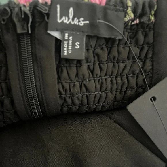 Lulus Black Floral Jacquard Mini Dress Tie Strap Skater Dress Small NWT - Picture 5 of 8